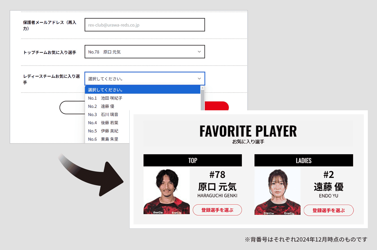 お気に入り選手登録にレディーストップチームも登場
